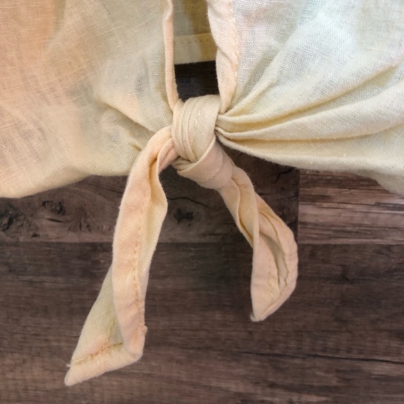 Vintage Yellow Linen Blend Coastal Tie Waist Short Sleeve Blouse Medium - Picture 4 of 9